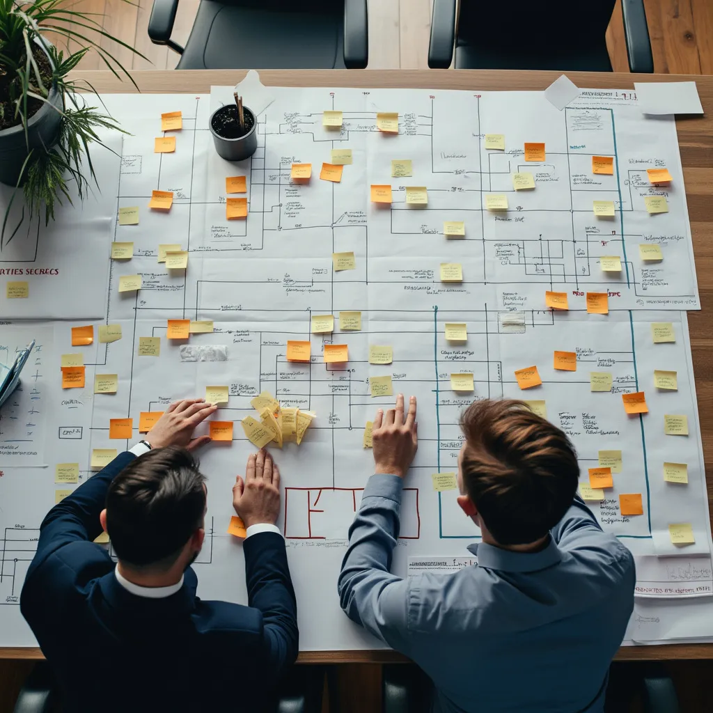 Consultores trabajando en un plan metodológico